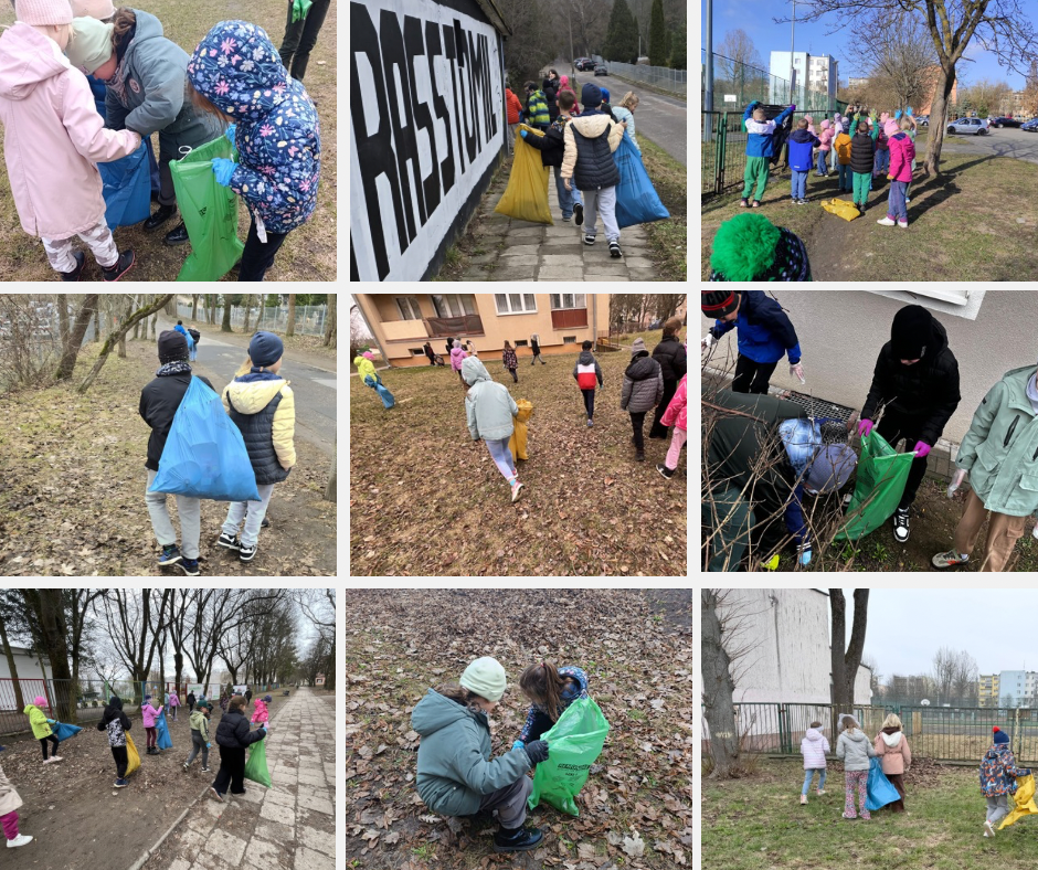 uczniowie sp9 sprzatają teren