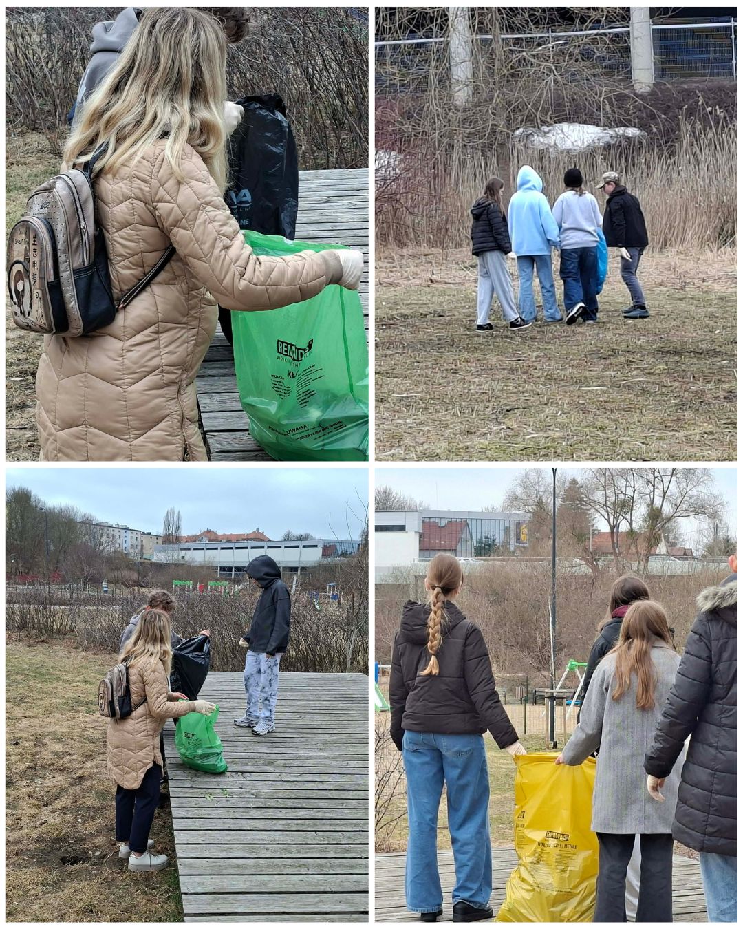 Uczniowie SP9 z nauczycielką w terenie w czasie akcji "Olsztyn czysty na wiosnę"