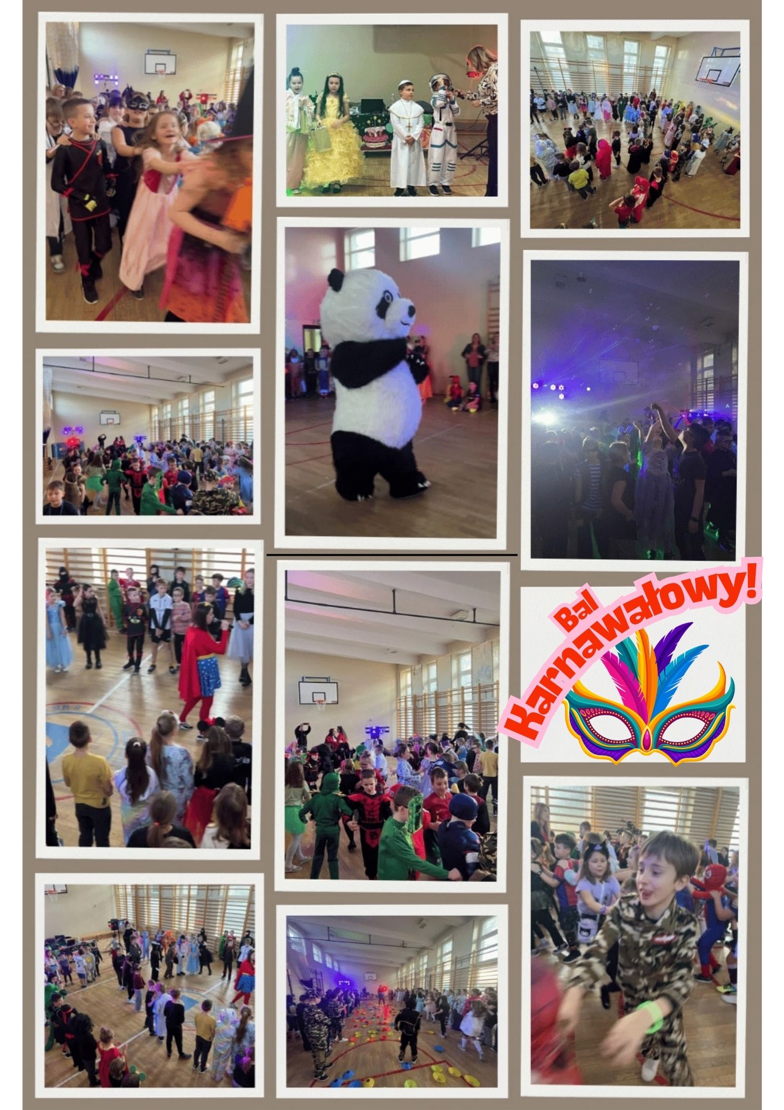uczniowie w trakcie zabawy na balu karnawałowym,