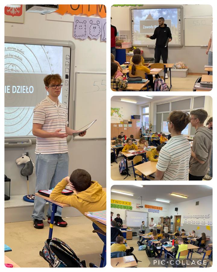 Uczniowie SP9 na lekcji przeprowadzonej przez uczniów technikum elektronicznego