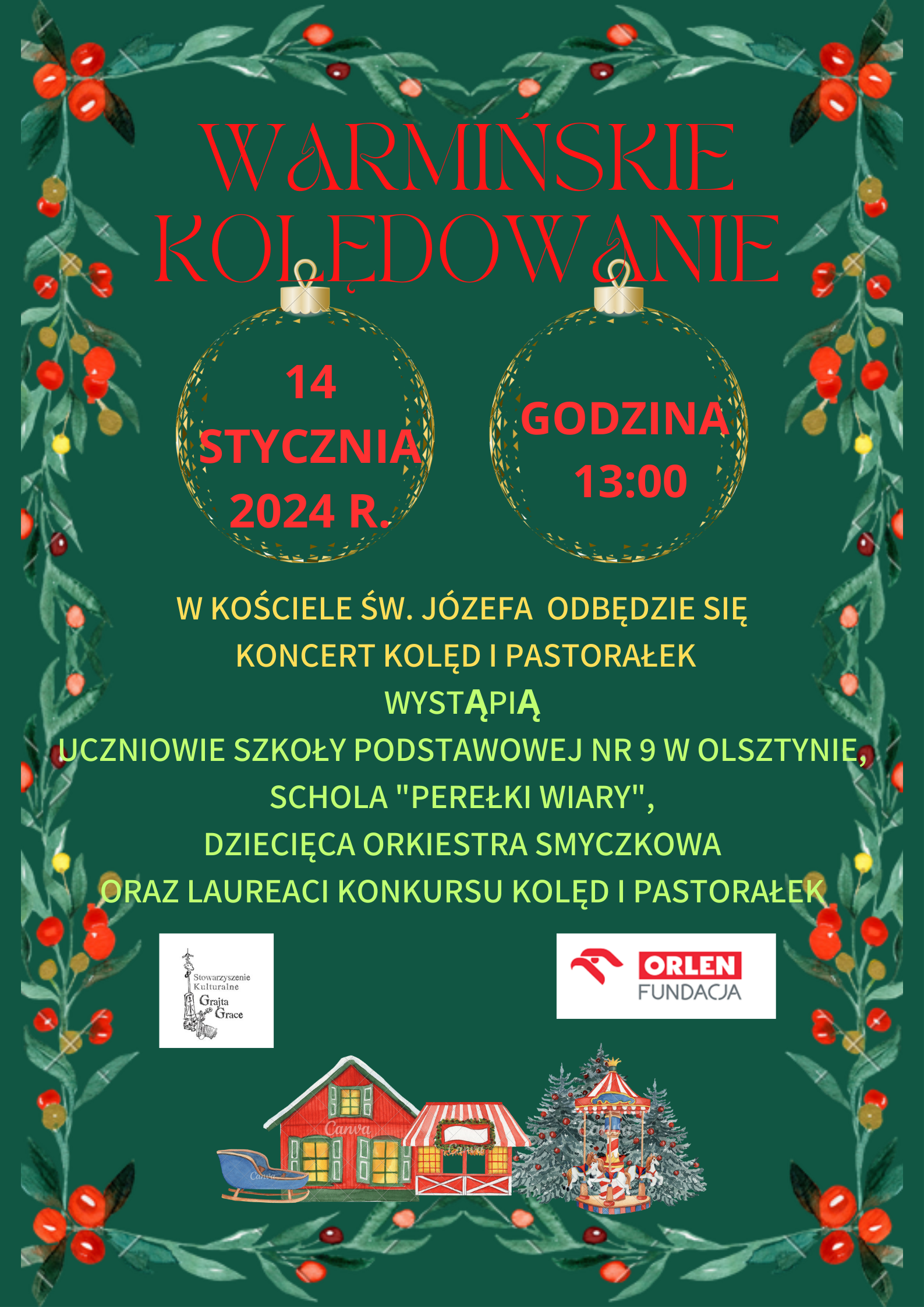 14 stycznia 2024 roku o godzinie 13:00 w kościele św. Józefa odbędzie się koncert kolęd i pastorałek
