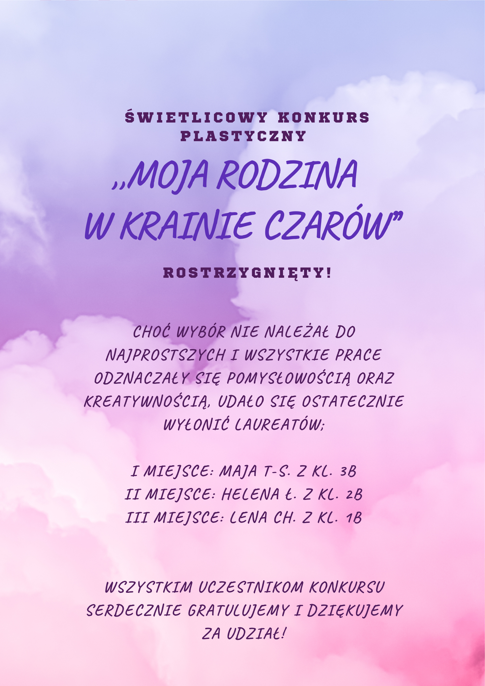 świetlicowy konkurs plastyczny moja rodzina w krainie czarów