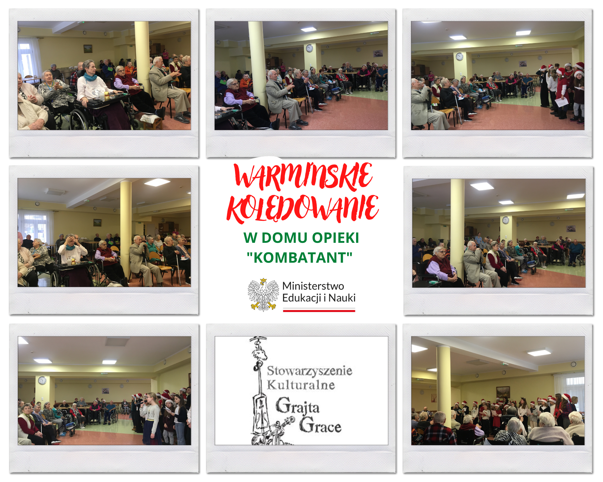 uczniowie i seniorzy śpiewają kolędy i pastorałki