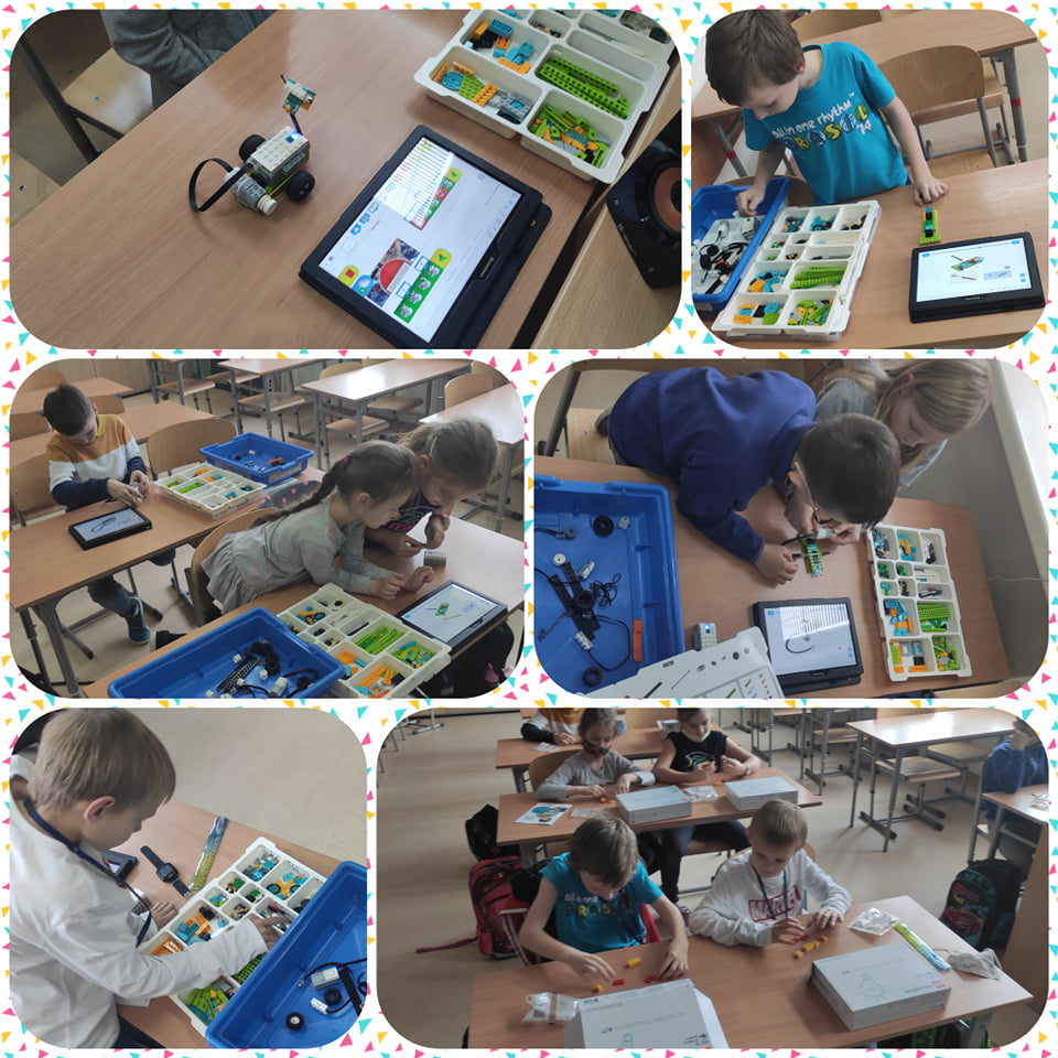 uczniowie budują konstrukcje z zestawów WE DO 2.0