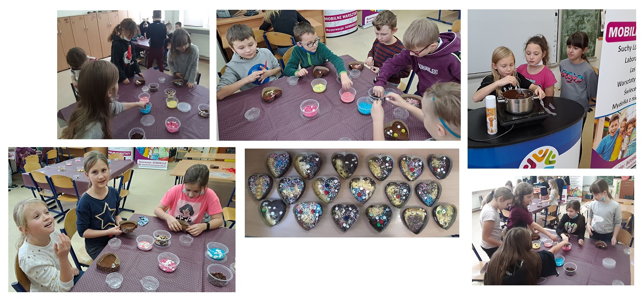 uczniowie eksperymentują z czekoladą