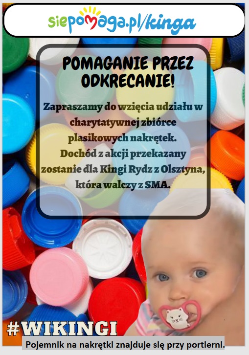 zbiórka plastikowych nakrętek dla Kingi walczącej z SMA