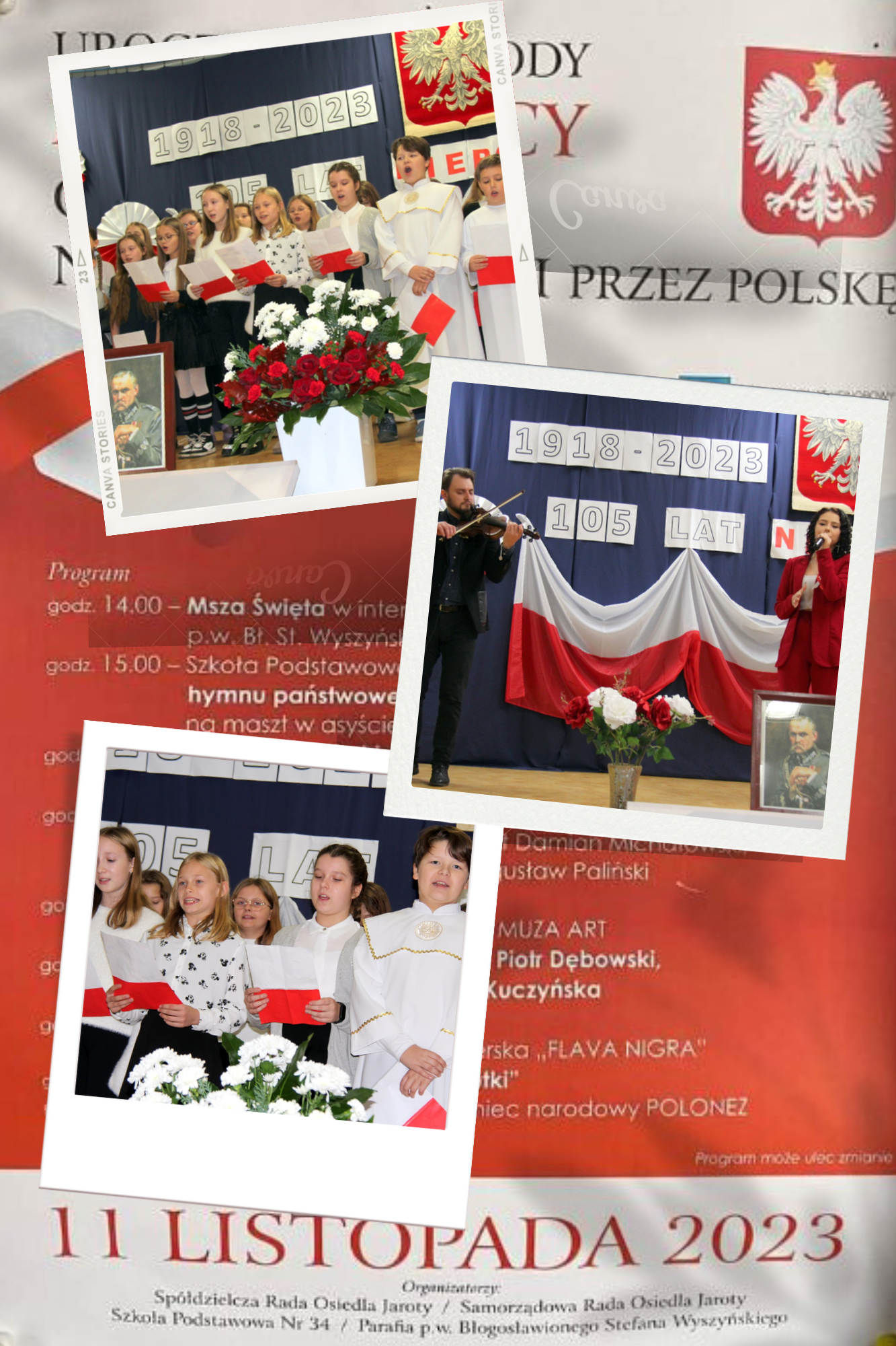 Uczniowie śpiewający pieśni patriotyczne